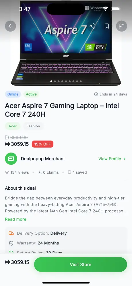 DealPopup deal details screen